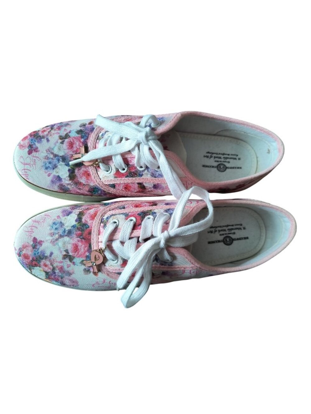 Pink Ribbon Breast Cancer Floral Canvas Tennis Shoes Size 10 Bradford Exchange